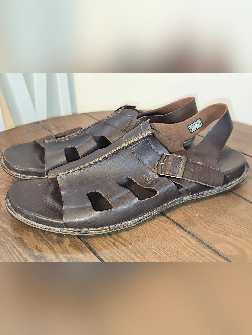 Keen Alman Men's Dark Brown Leather Open-Toe Buckle Sandals Size 12